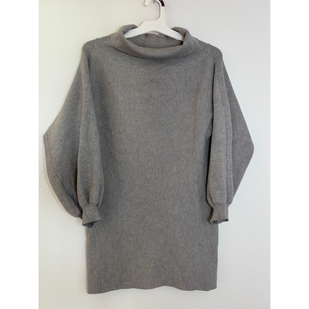 You Store Gray Ribbed Cowl Neck Lantern Sleeve Knit Sweater Dress Size Medium
